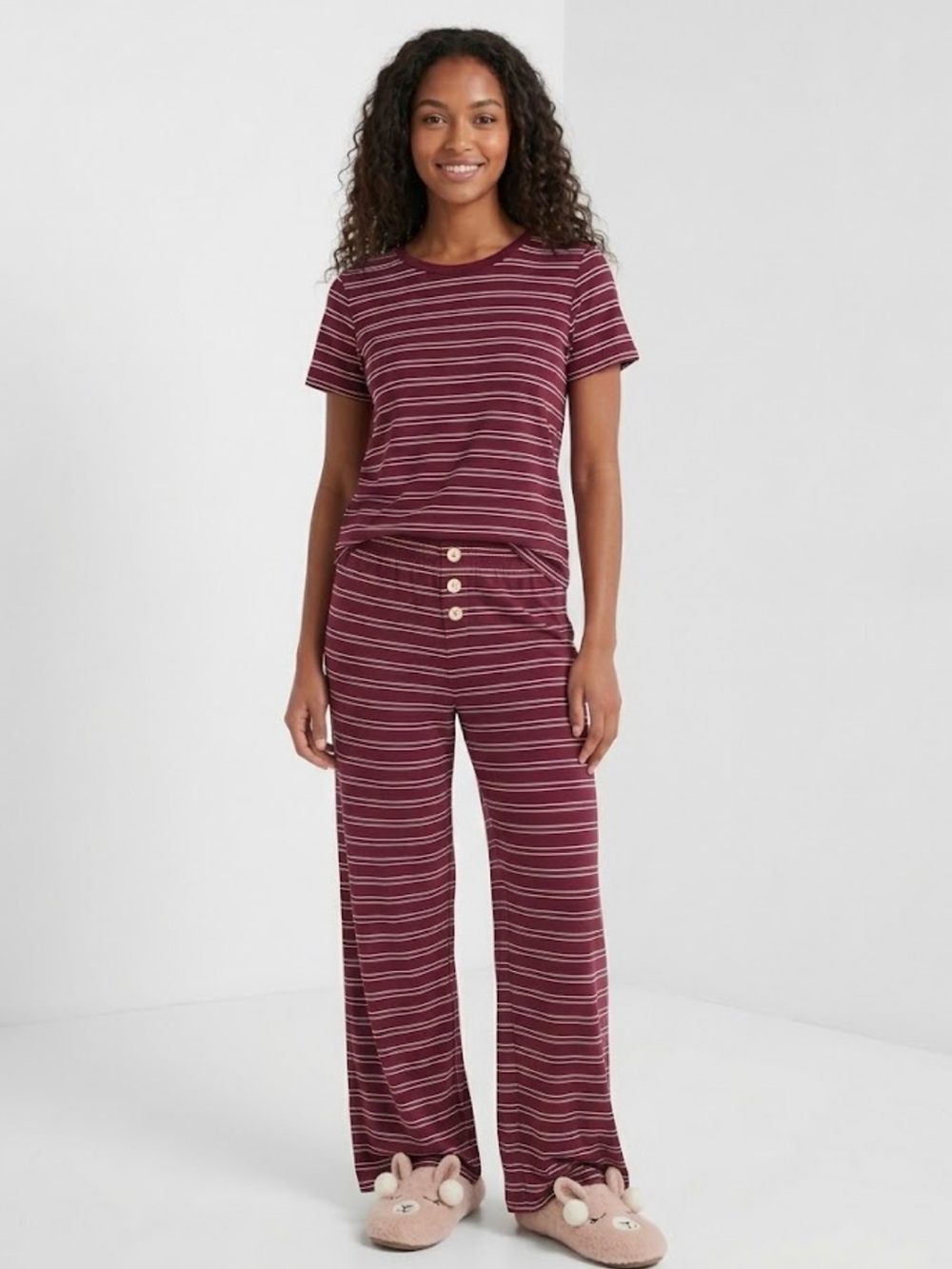 SUNDRY Maroon Striped Pajama Set Modal-Cotton Luxe Blend Sleeper